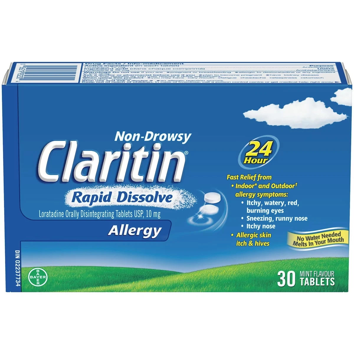Claritin Rapid Dissolve Allergy Medicine, 24-Hour Non-Drowsy Relief 10 mg, 30 Tablets product package