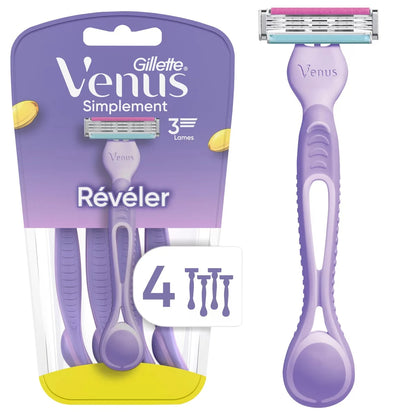 Venus Simply 3 Reveal Disposable Razors, 4 Count front package