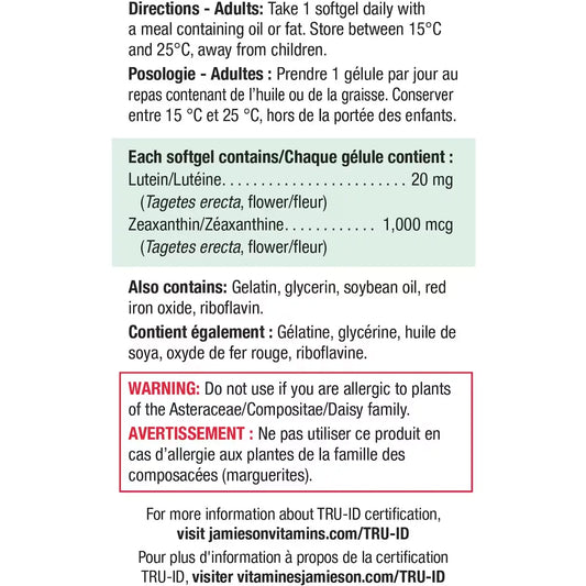 Jamieson Lutein Extra Strength 20 mg with Zeaxanthin product detail