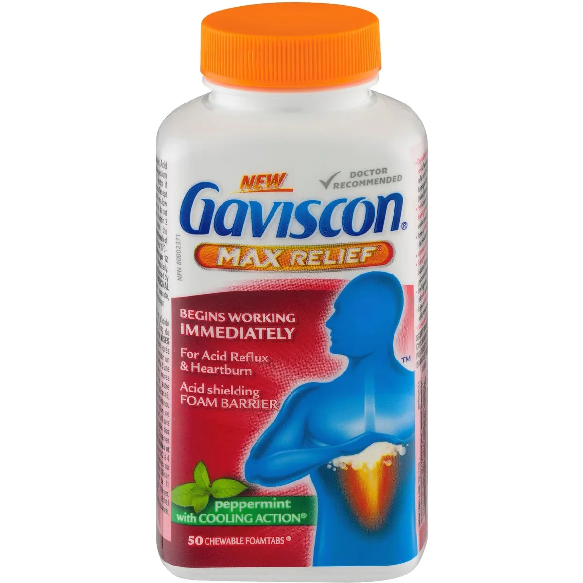 Gaviscon Max Relief Chewable Foamtabs Peppermint with Cooling Action front package