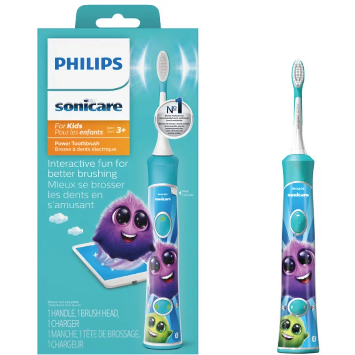 Philips Kids Bluetooth Connected Rechargeable Electric Toothbrush, HX6321/02 front package