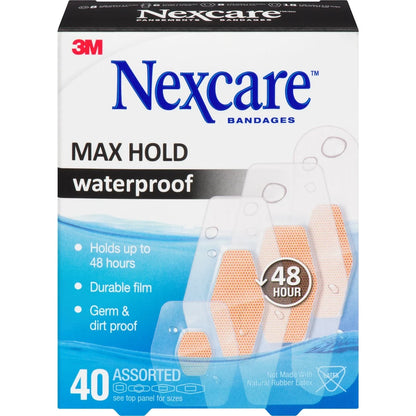 Nexcare Max Hold Waterproof Bandages, Assorted 40 ct value pack 40 count front package