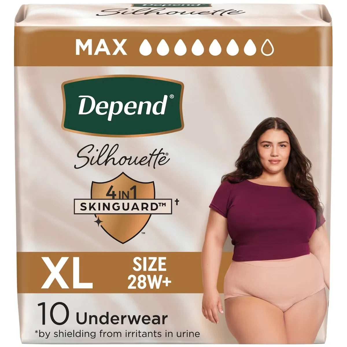 Depend Silhouette Adult Incontinence and Postpartum Underwear for Women, Extra-Large, Maximum Absorbency, Pink product package