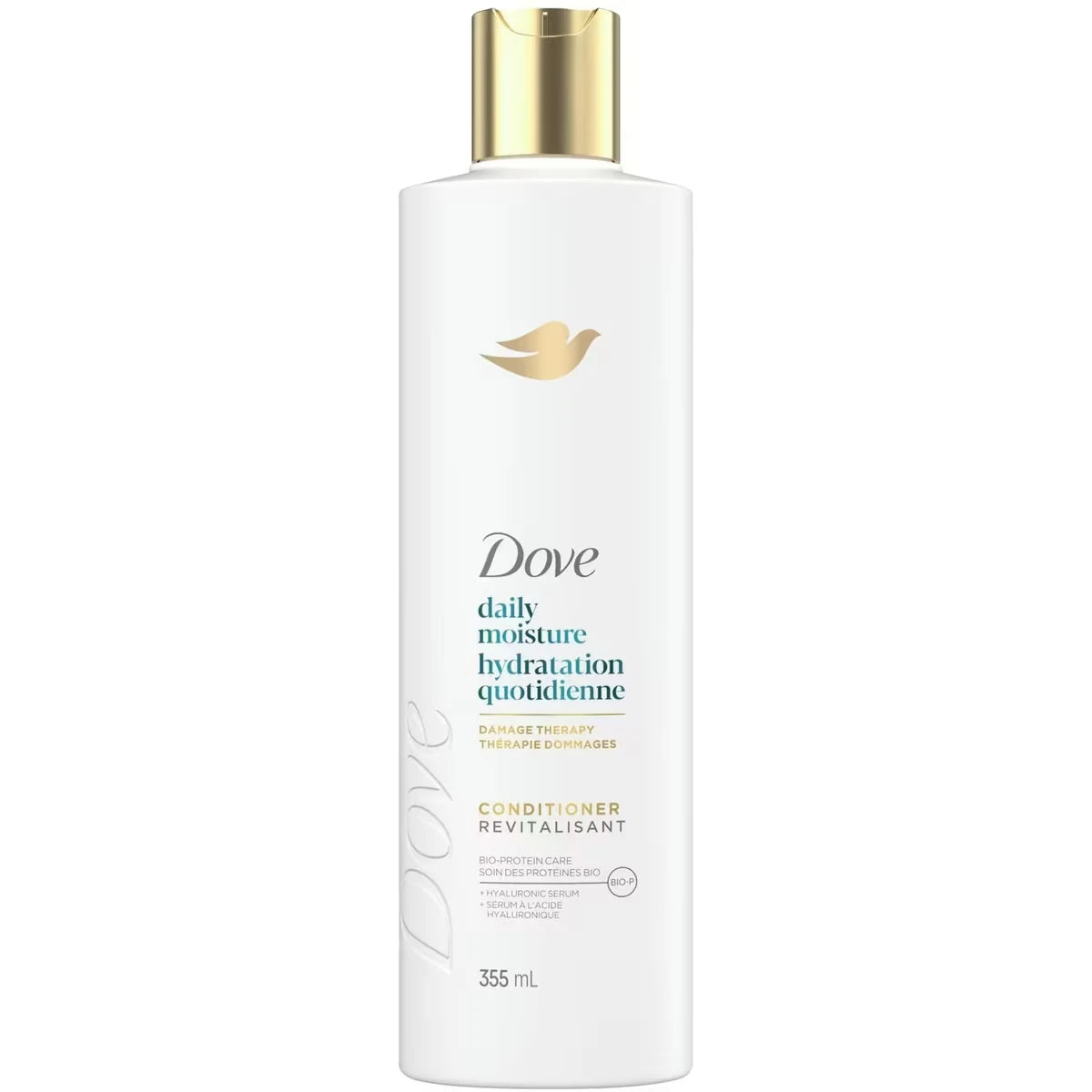 Dove Daily Moisture Conditioner for Dry Hair, with Liquid Bio-Protein and Hyaluronic Serum, 355 ML front package
