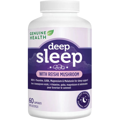 Genuine Health Deep Sleep with Reishi Mushroom, Vegan, Gluten Free, Soy Free, Non GMO, 60 Count Capsules front package