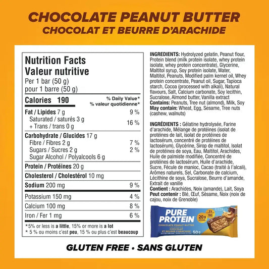 Pure Protein Bars, Chocolate Peanut Butter, Gluten Free Snack Bars product detail