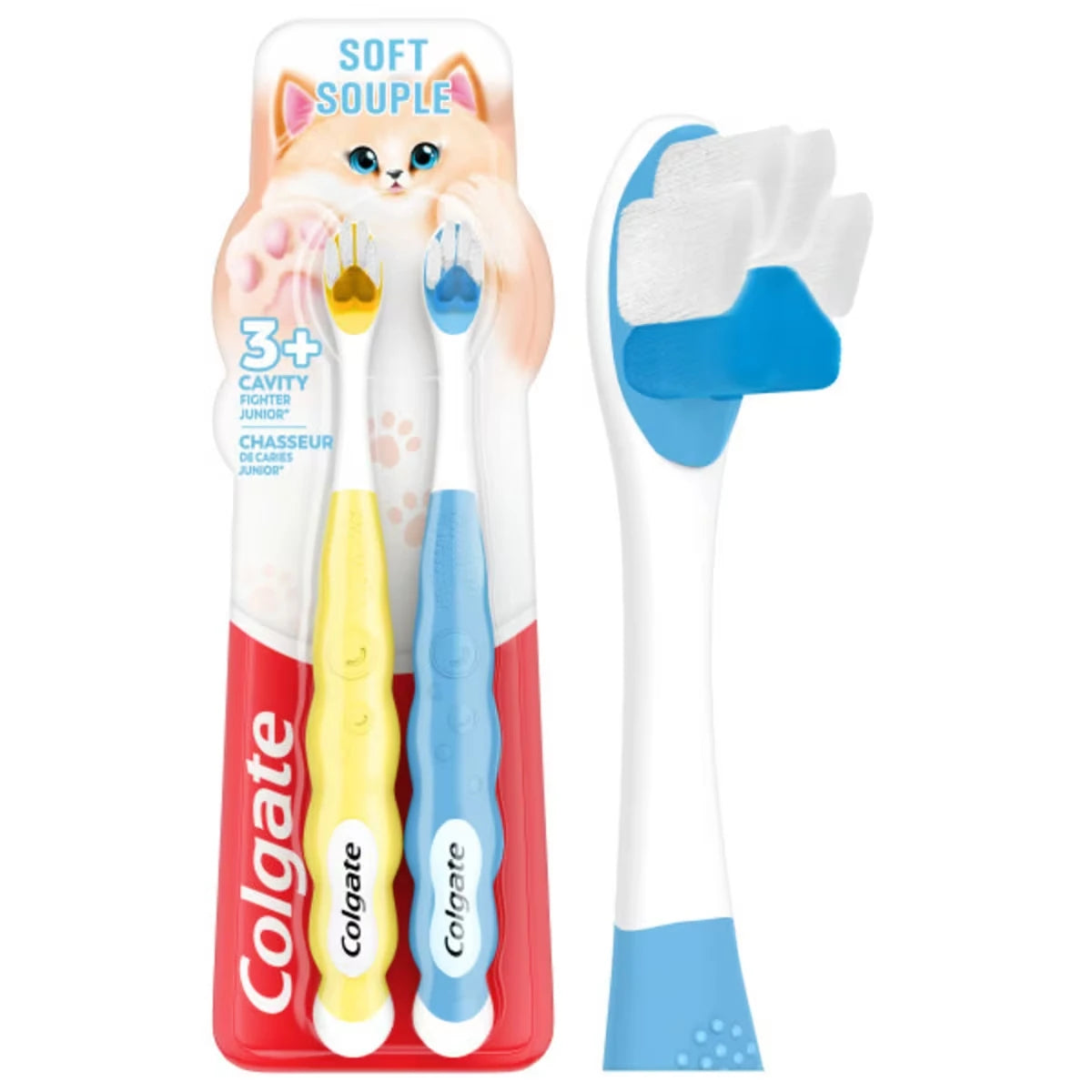 Colgate Animal Paw Soft Kids Toothbrush Pack, Yellow and Blue product image