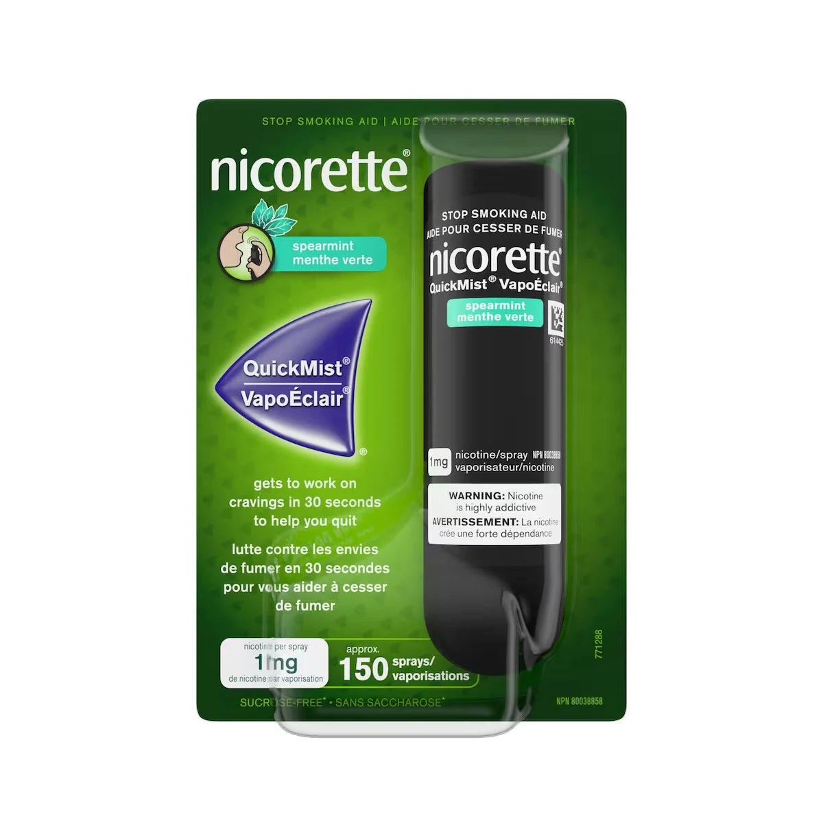 Nicorette QuickMist Spray, Quit Smoking and Smoking Cessation Aid, Spearmint product package