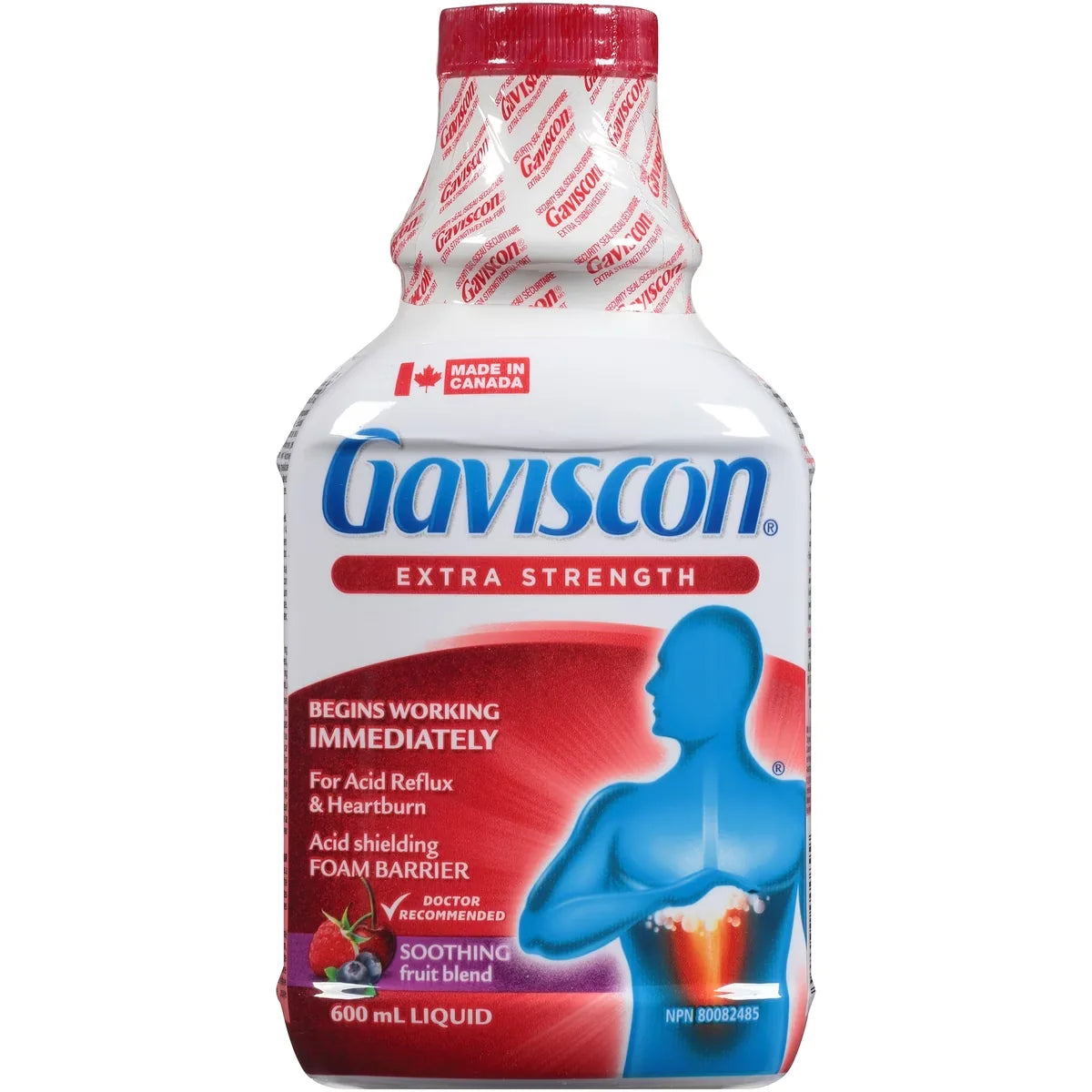 Gaviscon Extra Strength Liquid Soothing Fruit Blend front package