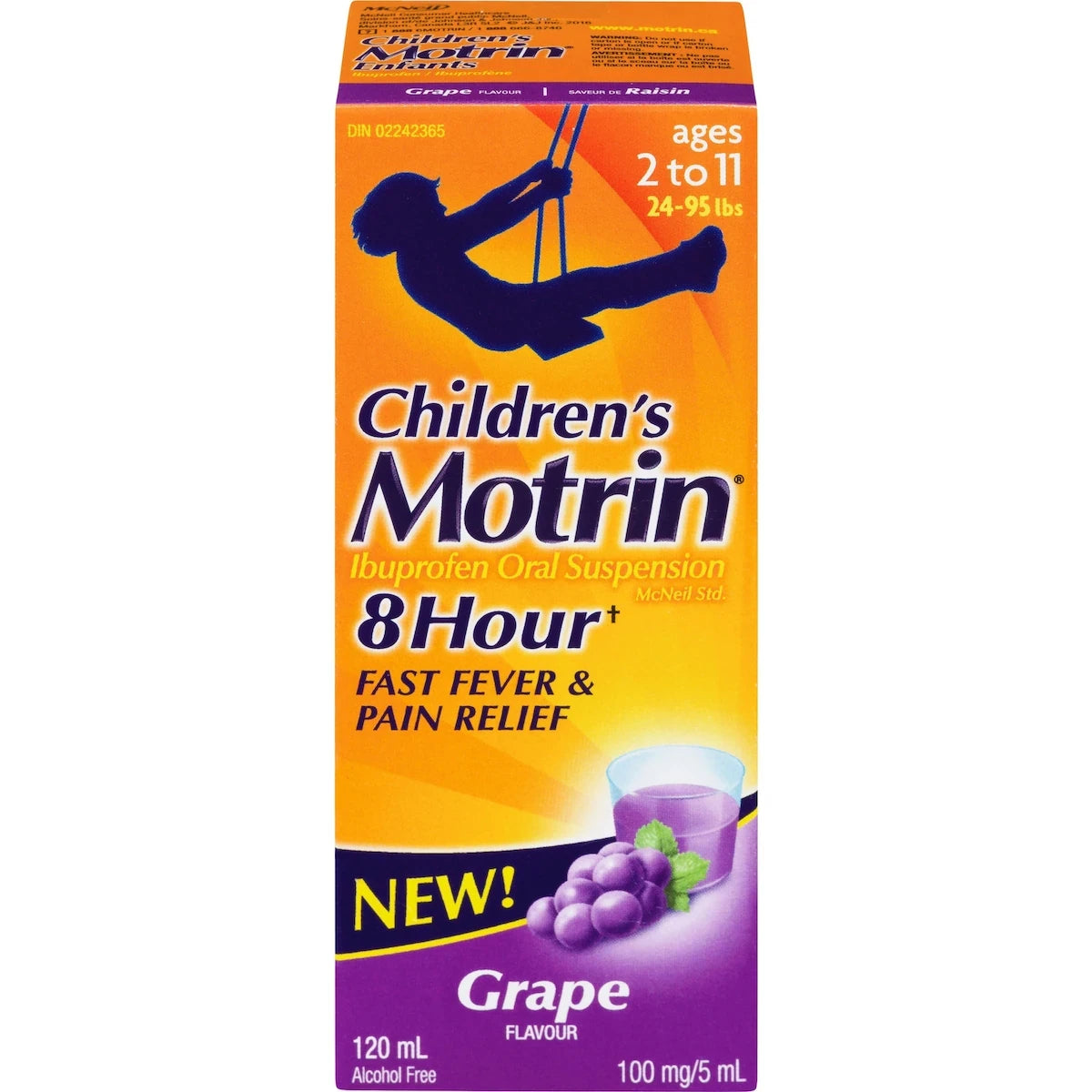 Motrin Children's Liquid Pain Relief, Ibuprofen, Grape Flavour front package