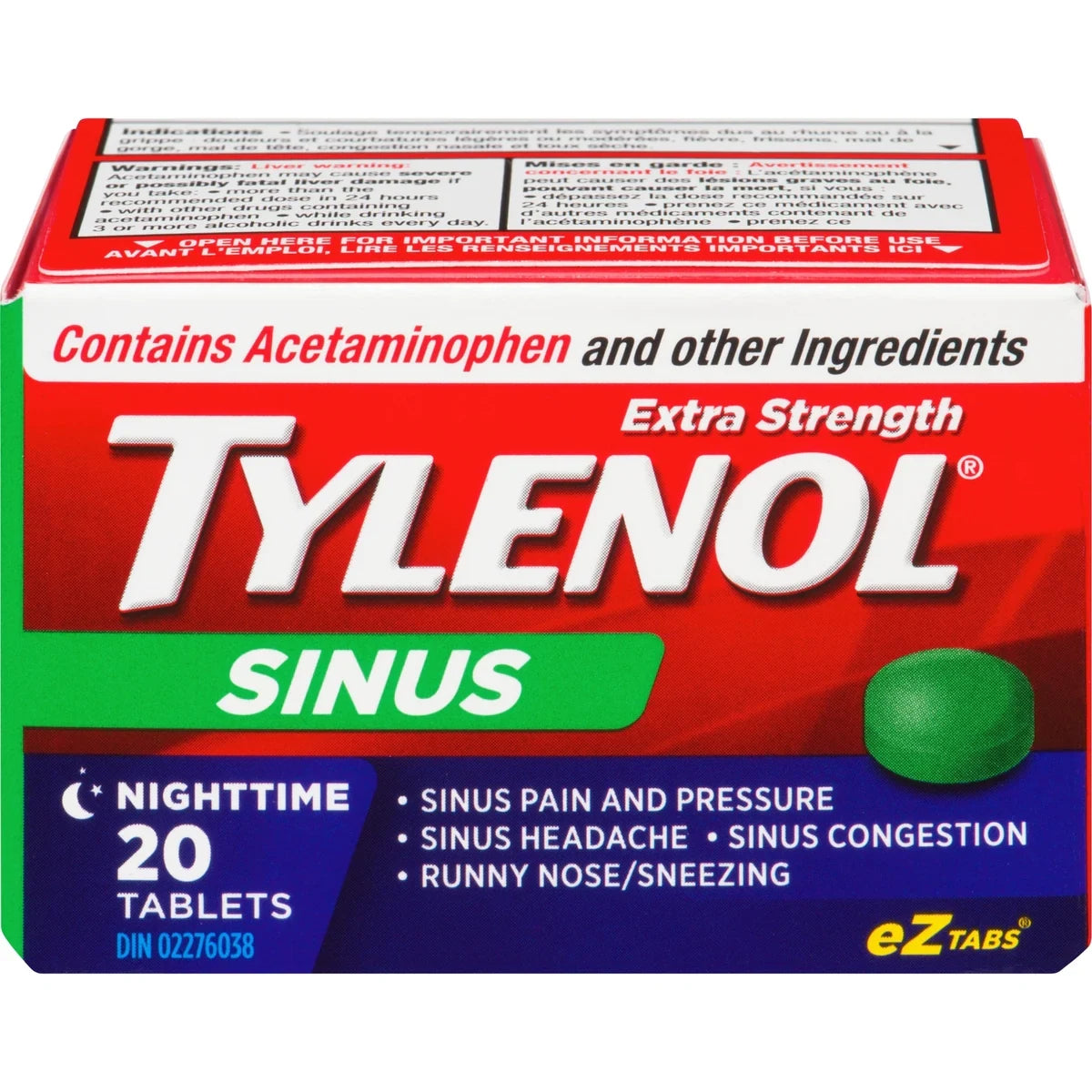 Tylenol Extra Strength Sinus Relief Night Acetaminophen, 500mg front package