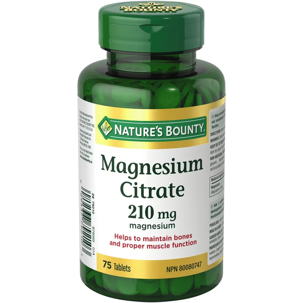 Natures Bounty Magnesium Citrate Pills, Helps Maintain Bones and Muscle Function, 210mg front package