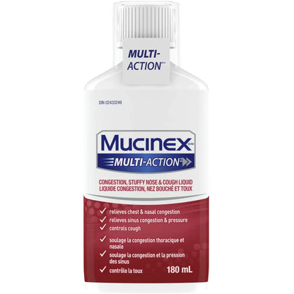 Mucinex Multi-ActionTM Congestion, Stuffy Nose & Cough Liquid, 180 Ml front package