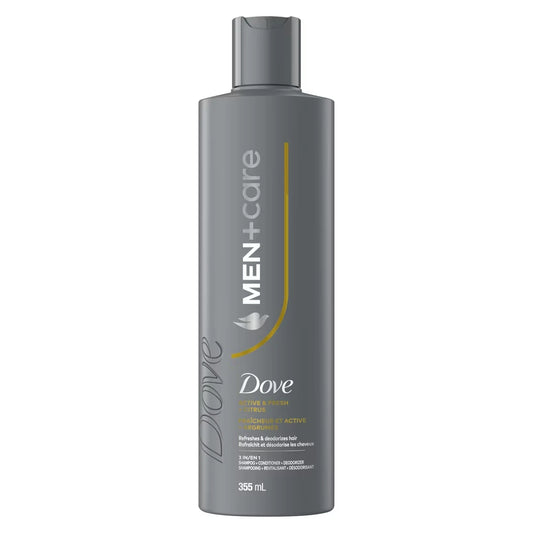 Dove Men+Care Active & Fresh 3in1 Shampoo and Conditioner to Refresh & Deodorizes , with Citrus front package
