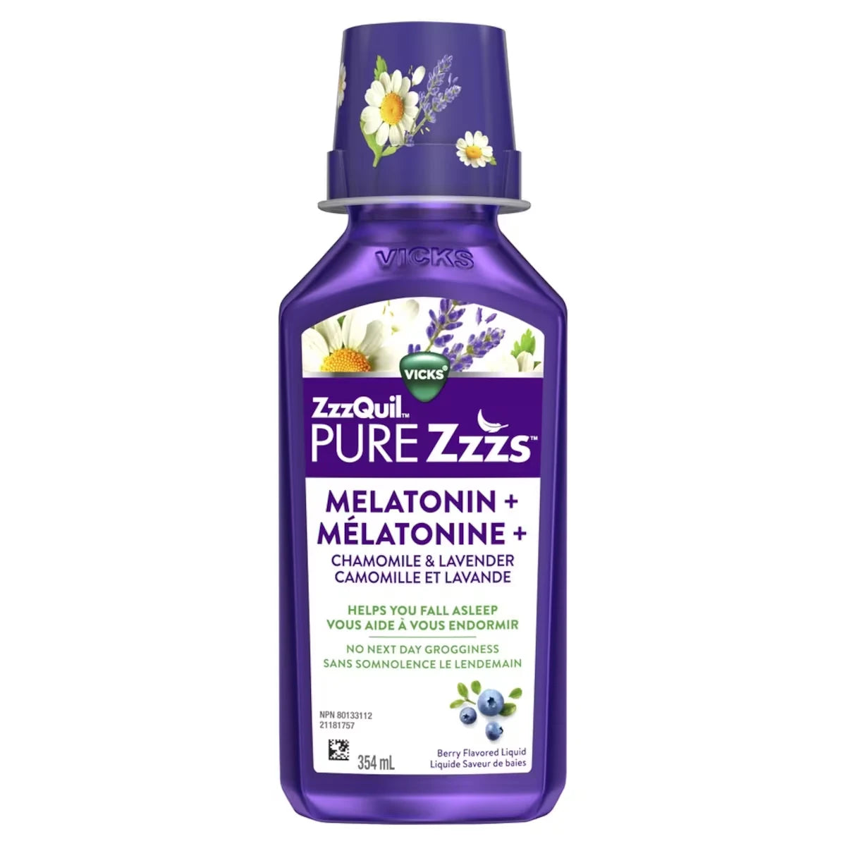 Vicks V ZQ PUREZzzs Liq Melatonin 354mL front package
