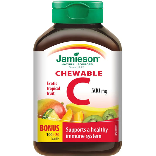 Jamieson Chewable Vitamin C 500 mg Tropical Fruit Flavour front package