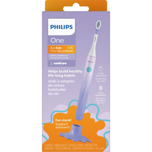 Philips One for Kids by Sonicare Battery Toothbrush, Purple, HY1130/01 front package