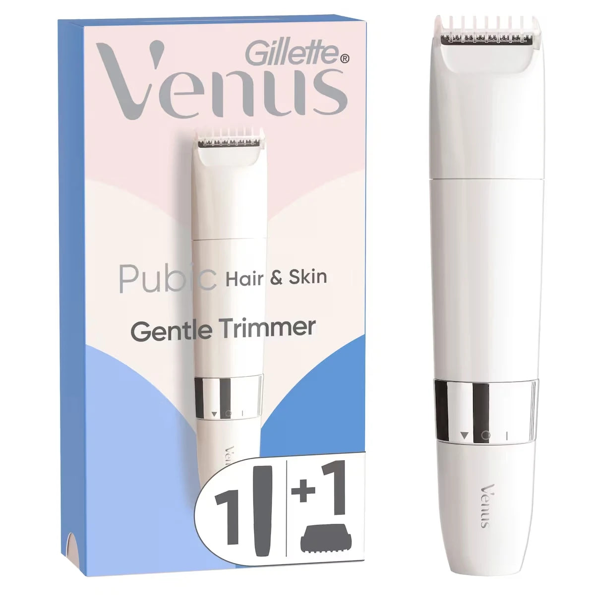 Venus Pubic Hair & Skin Gentle Trimmer, Women's Electric Razor, Bikini Line Trimmer for Pubic Hair and Skin front package