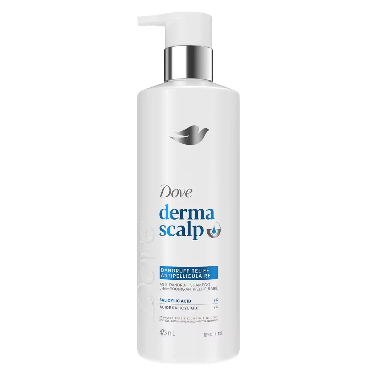 Dove Derma Scalp Shampoo for Boosting Resilience & Controling Flakes, Dandruff Relief with Salicylic Acid, 473mL front package