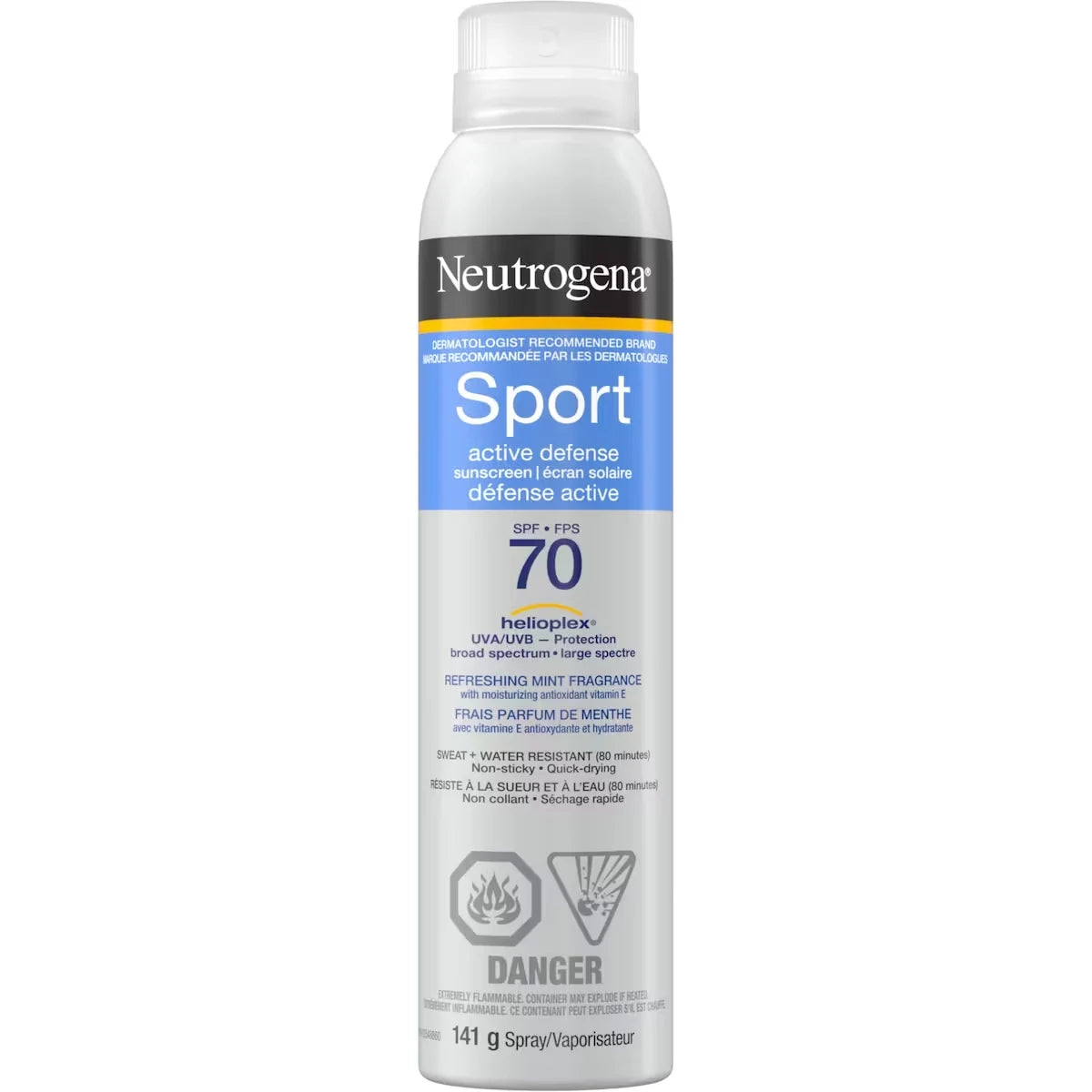 Neutrogena Sport Active Defense SPF 70 Sunscreen Spray front package