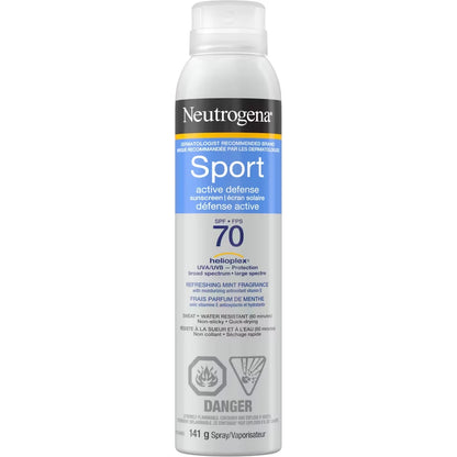 Neutrogena Sport Active Defense SPF 70 Sunscreen Spray front package