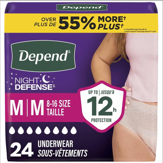 Depend Night Defense Adult Incontinence Underwear for Women, Disposable, Overnight, Medium, Blush (Packaging May Vary) product package