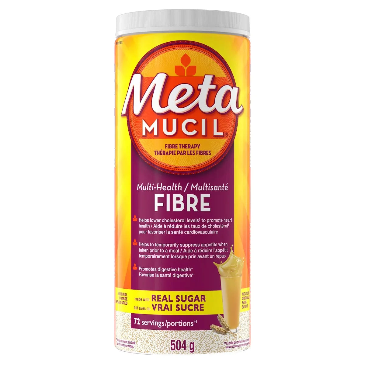 Metamucil 3 in 1 MultiHealth Fibre! Fiber Supplement Powder, Original, 504 g front package