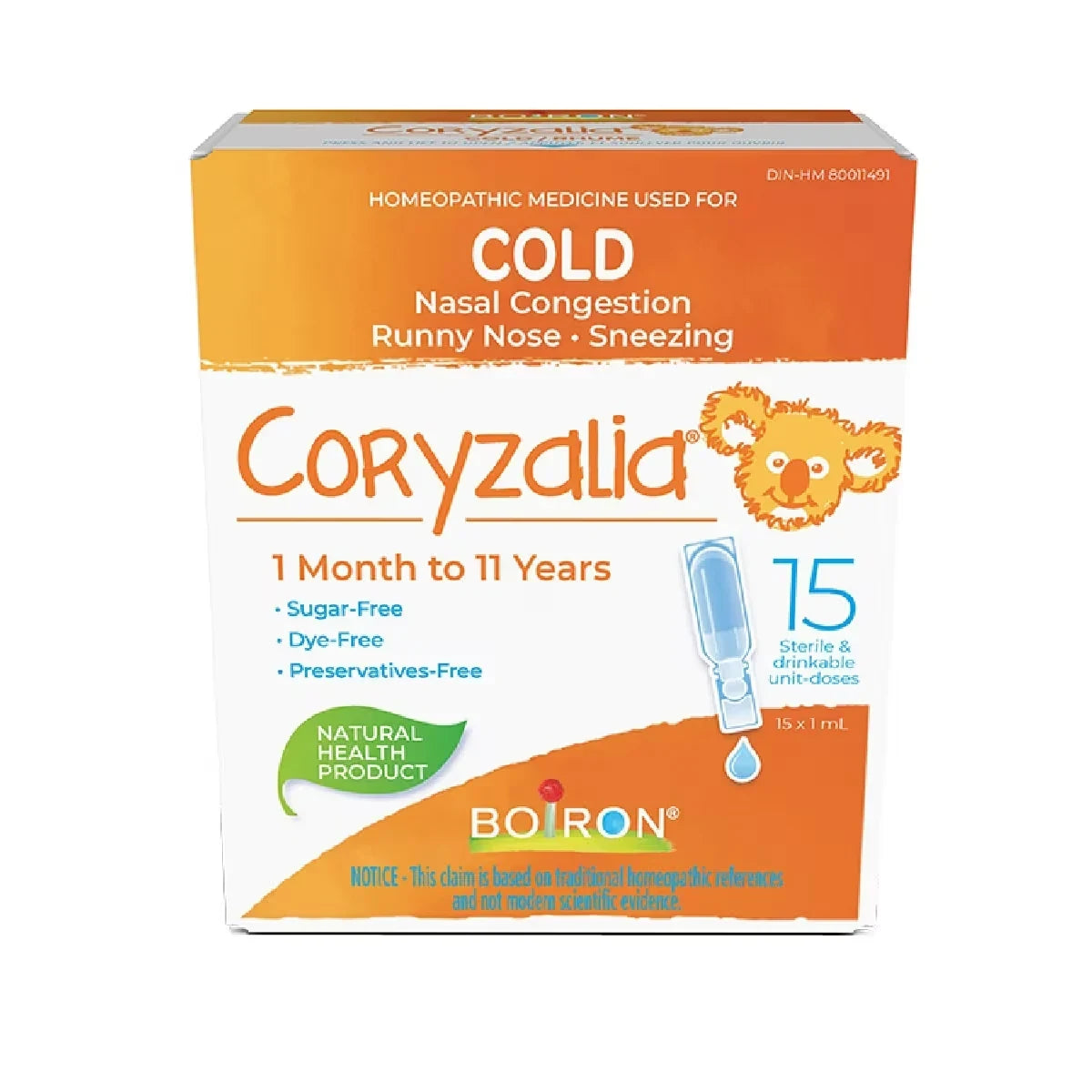 Boiron Children's Coryzalia for Cold and Cold Symptoms in Children 1 Month to 11 Years of Age product package