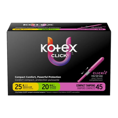 Kotex Click Compact Multipack Tampons, Regular/Super, 45 ct 45 count product detail