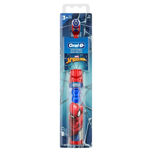 Oral-B Kid's Battery Toothbrush featuring Marvel's Spiderman, Soft Bristles, for Kids 3+ front package