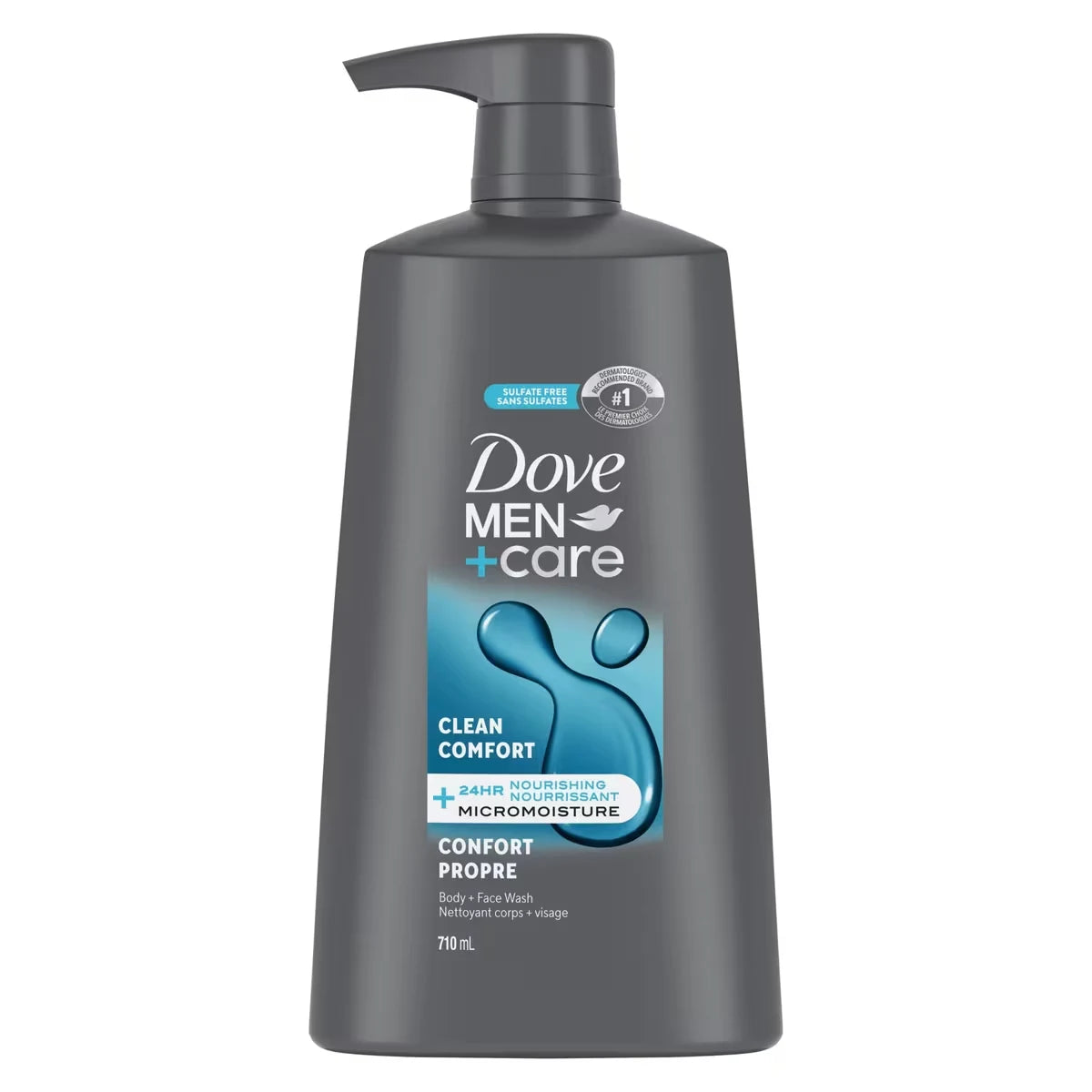 Dove Men+Care Hydrating Clean Comfort Body + Face Wash with 24hr Nourishing Micromoisture Technology Body Wash for Men front package