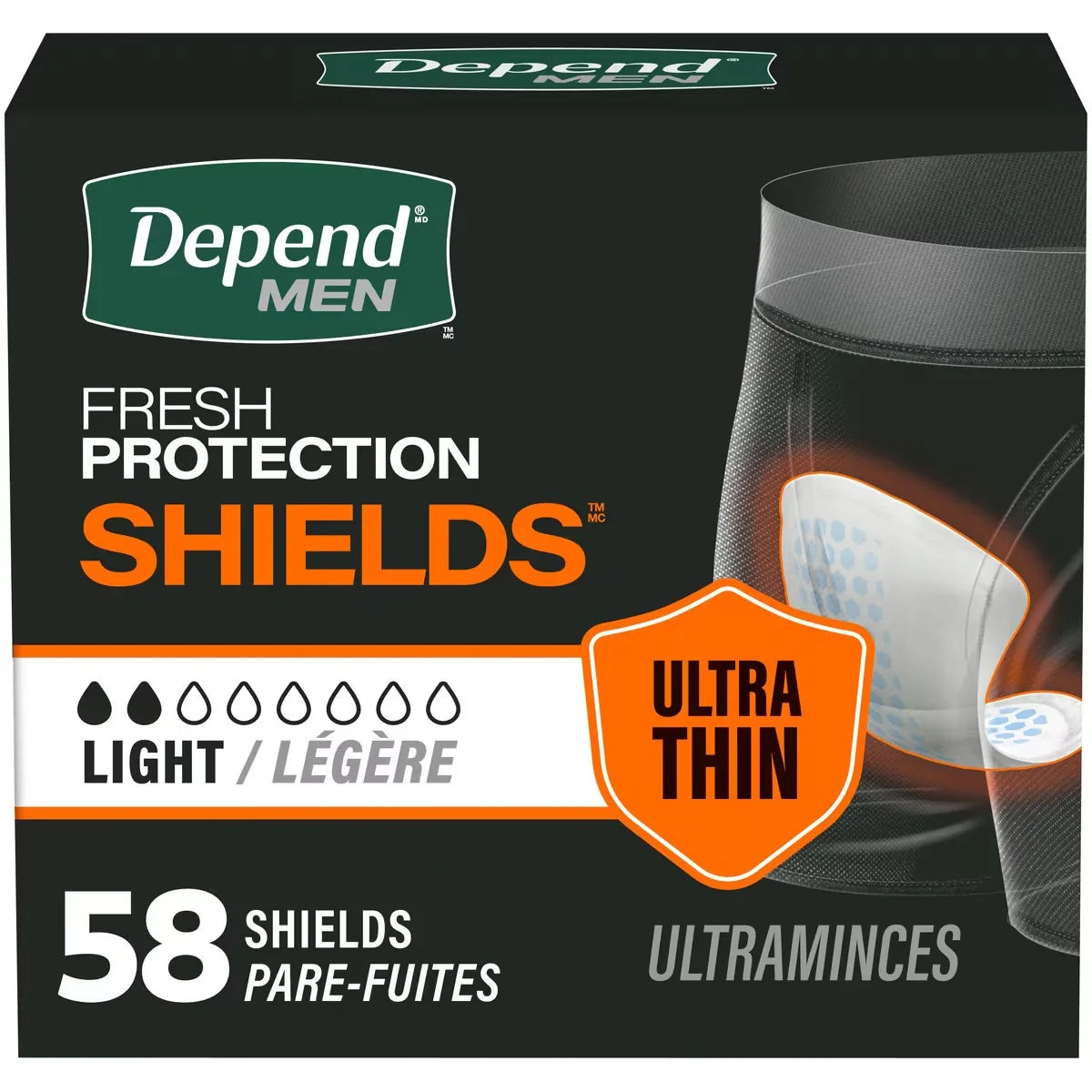 Depend Incontinence Shields for Men, Light Absorbency front package