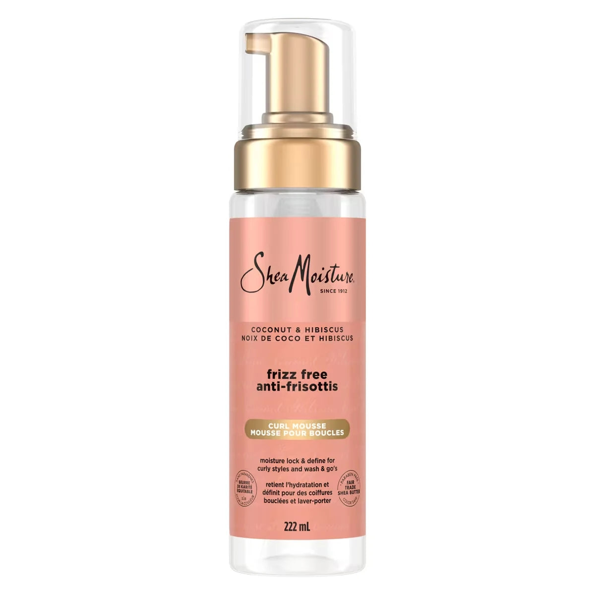 Shea Moisture Frizz-Free Curl Mousse for Curly Hair Coconut & Hibiscus with Silk Protein & Neem Oil front package