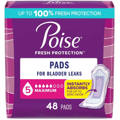 Poise Incontinence Pads, Maximum Absorbency, Regular front package