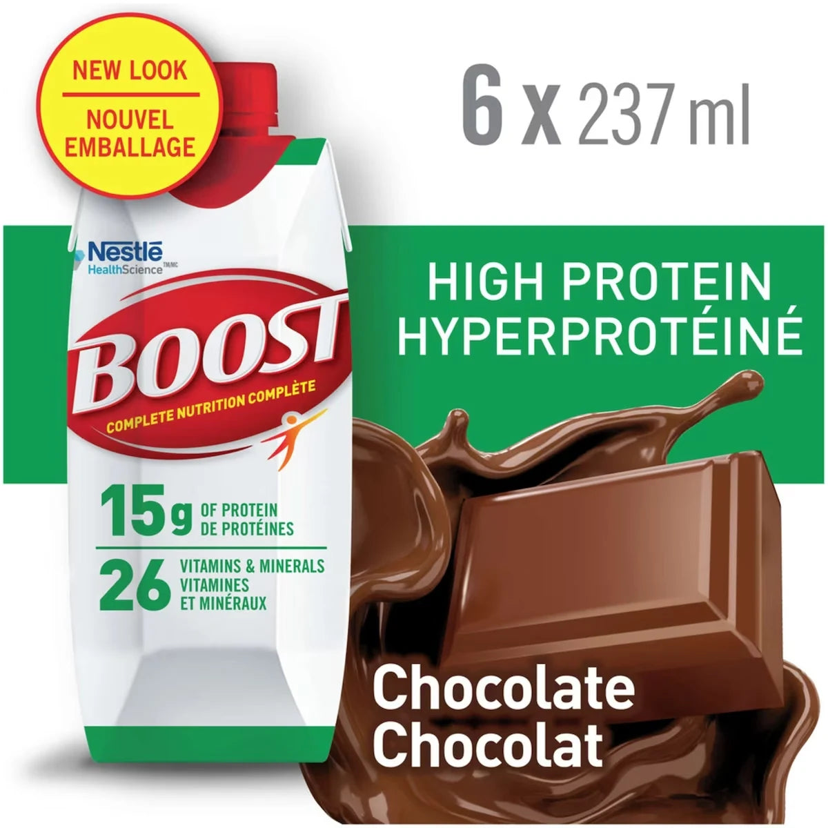 Boost High Protein Chocolate Meal Replacement Drink, 6 × 237 ml front package