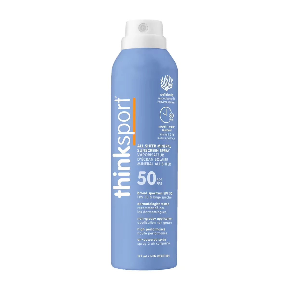 Thinksport Clear Zinc Sunscreen Spray SPF 50 front package