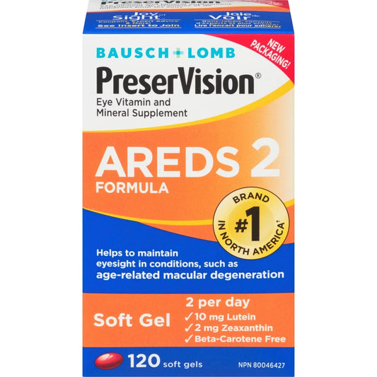 PreserVision Eye Vitamin & Mineral Supplements AREDS 2 Formula 120 Soft Gels front package
