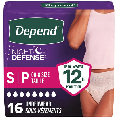 Depend Night Defense Incontinence Underwear for Women, Overnight, Small front package