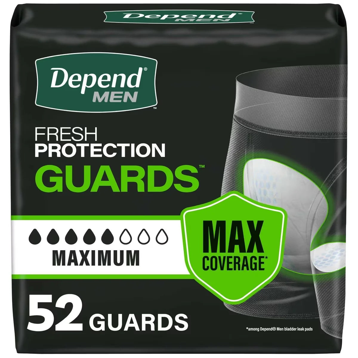 Depend Guards Incontinence Pads for Men, Maximum Absorbency front package