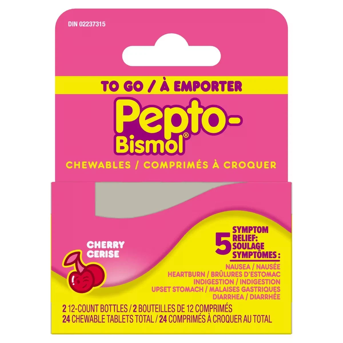 Pepto Bismol Cherry Chewables for Nausea, Heartburn, Indigestion, Upset Stomach, & Diarrhea Relief 24 Count product package