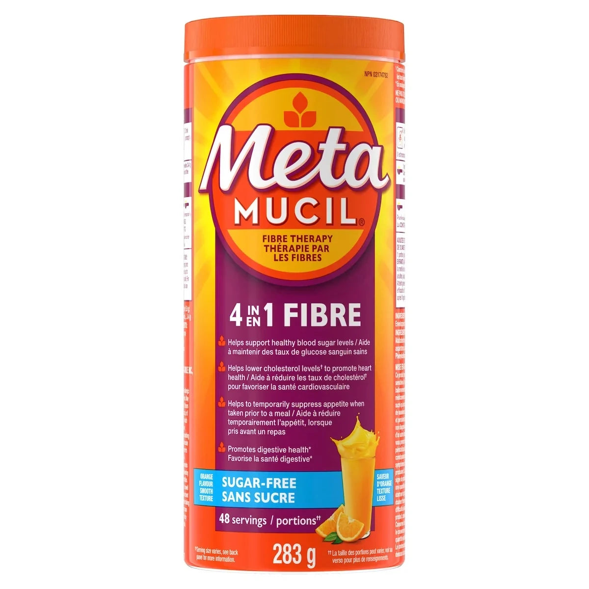 Metamucil 4 in 1 Psyllium Husk Fibre Powder Supplement for Digestive Health, 283 g product package
