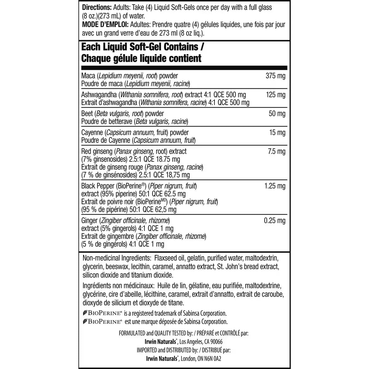 Irwin Concentrated Maca Root and Ashwagandha product detail