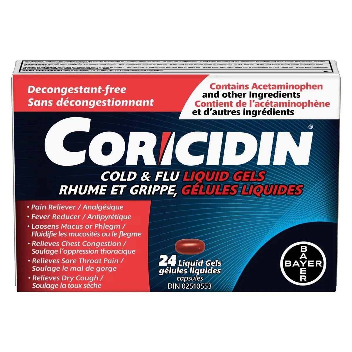 Coricidin Decongestant Free Cough and Cold Medicine product package
