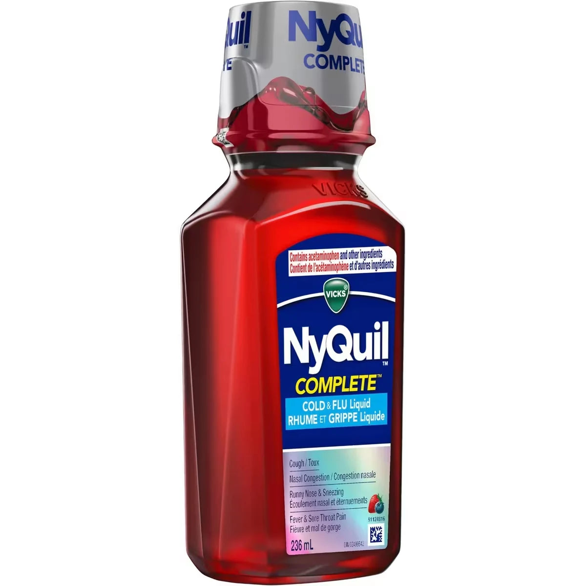 Vicks NyQuil COMPLETE Cold, Flu, and Congestion Medicine, 236 mL, Berry Flavour product detail