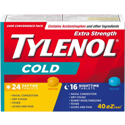 Tylenol Extra Strength Cold Relief Day/Night, EZTabs front package