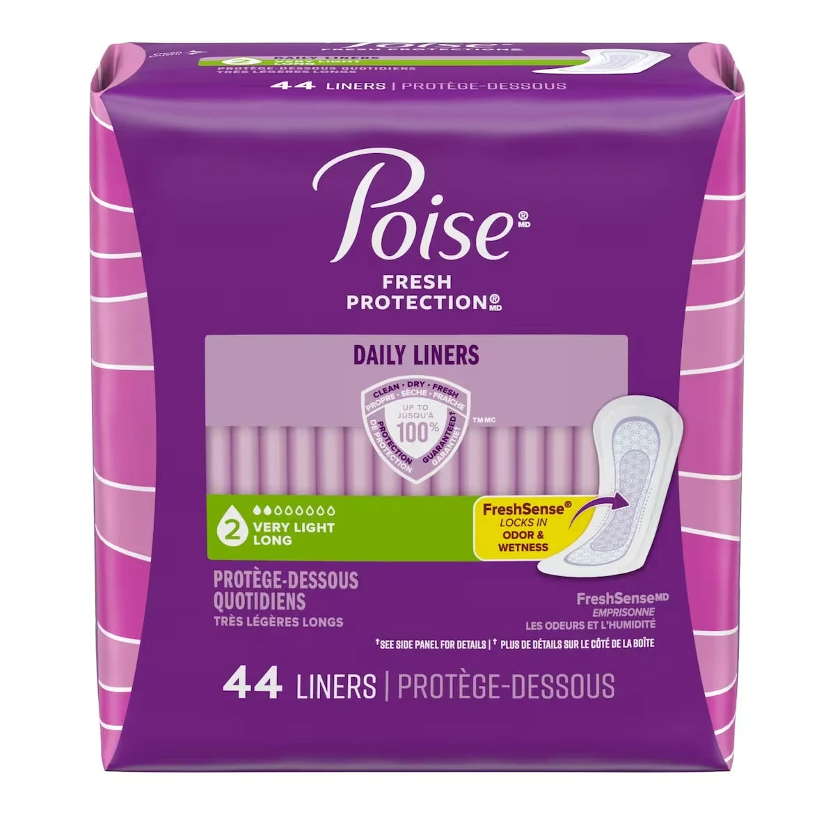 Poise Daily Incontinence Panty Liners, Very Light Absorbency, Long front package