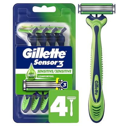 Gillette Sensor3 Sensitive Men's Disposable Razor - 4 Pack front package