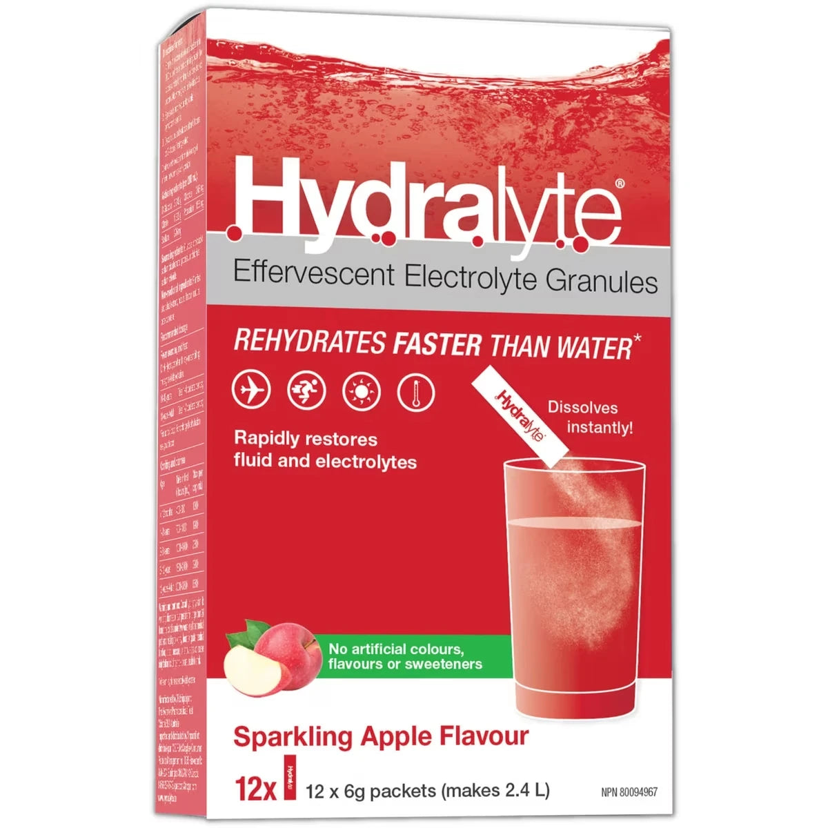 Hydralyte Effervescent Granule Sticks, Sparkling Apple front package