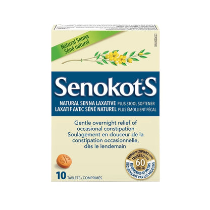 Senokot S Natural Laxative Plus Stool Softener 10ct 10 count front package