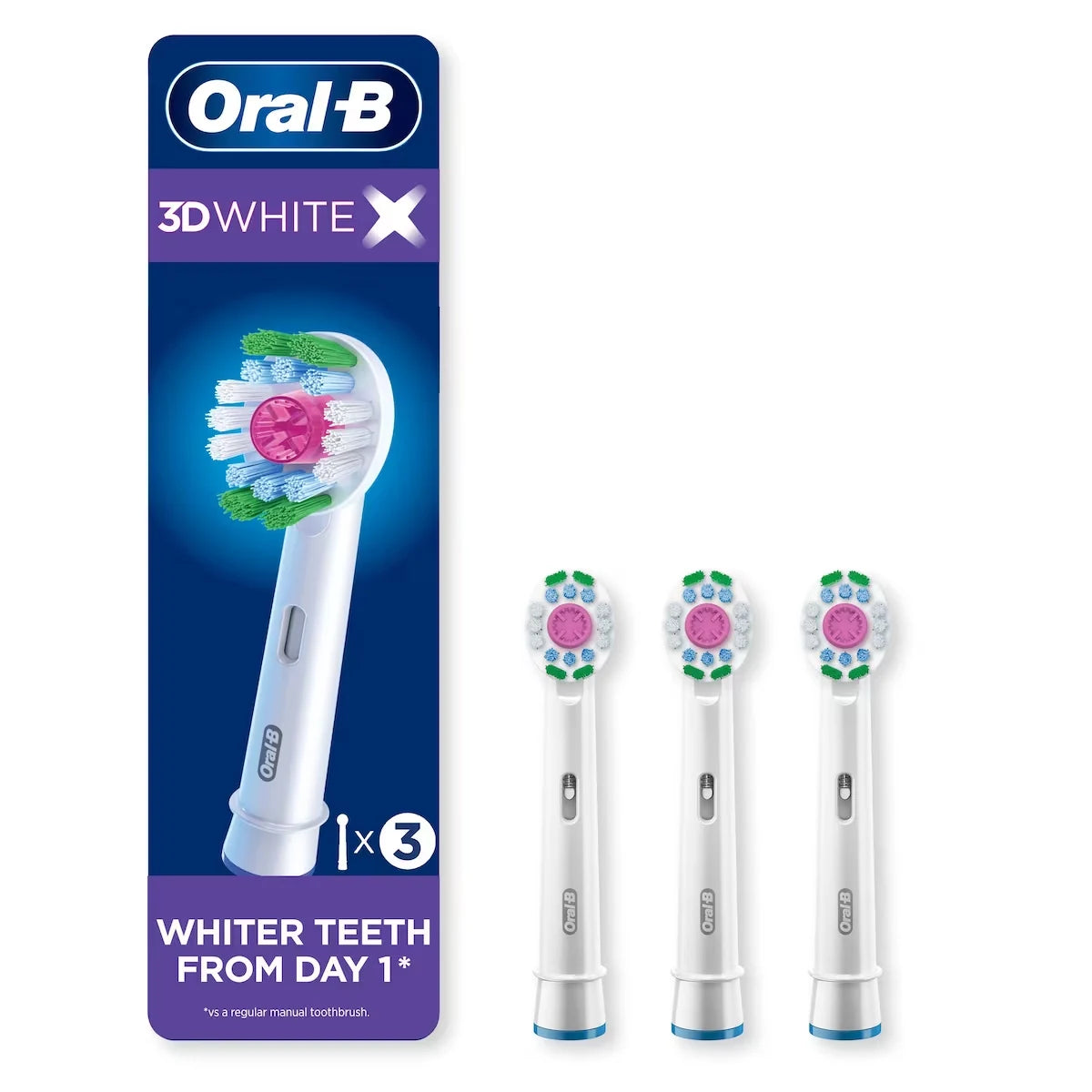 Oral B 3D White X-Filament Replacement Brush Heads, 3 Count front package